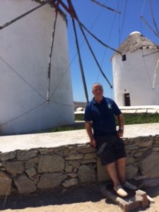 Les on Mykanos- having a break from organizing golf 